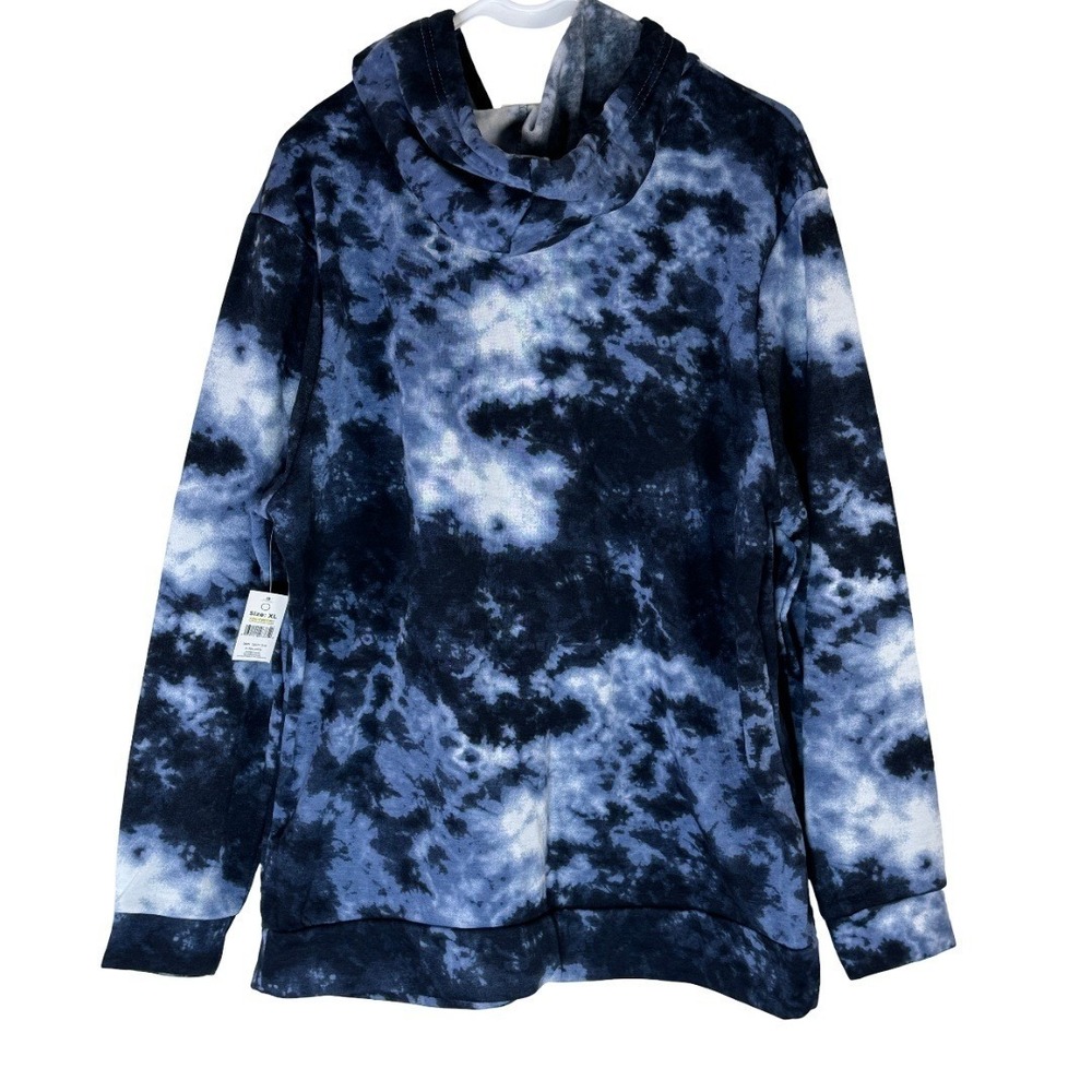 Bobbie‎ Brooks Hoodie Women XL Blue Tie Dye Fleece Long Sleeve Hooded Sweatshirt